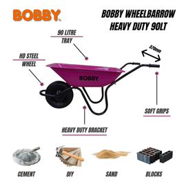 BOBBY Wheelbarrow Pink Heavy Duty 90lt