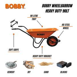 BOBBY Wheelbarrow Orange Hi-viz Heavy Duty 90LT